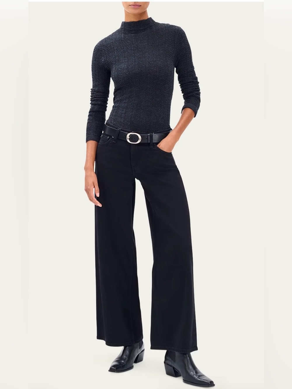 NWT rag & bone Aiden Black Low Rise Wide Leg Stretch Jeans 27